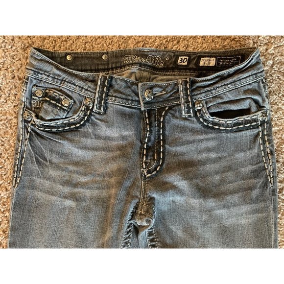 Miss Me Boot JP5014-2 Flap Pockets Thick Stitch Rhinestone Charcoal Size 30 Boot - Picture 3 of 14